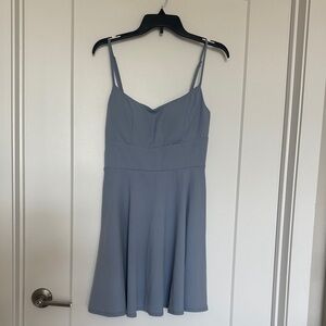 City Studio Juniors' Lace Back Fit & Flare Dress Dusty Blue